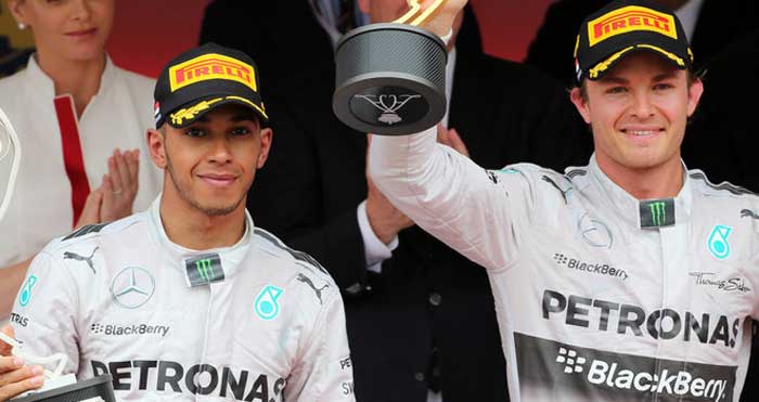 Hamilton e Rosberg no pódio em Mônaco