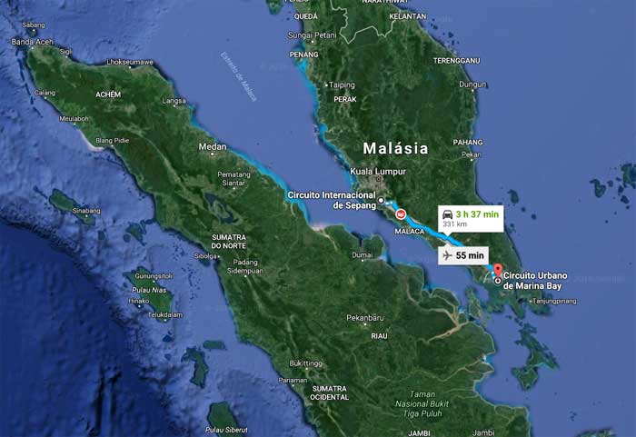 Pista de rua de Cingapura fica a 331 km do circuito de Sepang, na Malásia