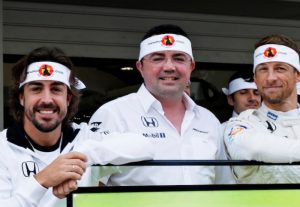 Fernando Alonso, Eric Boullier e Jenson Button