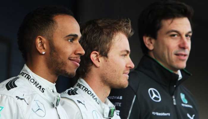 Lewis Hamilton, Nico Rosberg e Toto Wolff