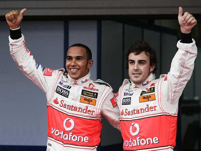 Hamilton e Alonso em 2007 na McLaren