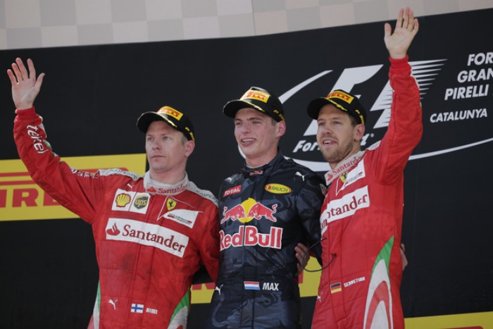 Kimi Raikkonen, Max Verstappen e Sebastian Vettel