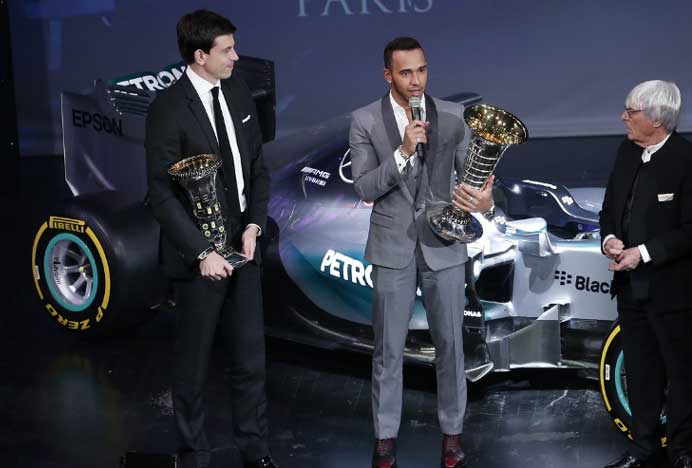 Toto Wolff, Lewis Hamilton e Bernie Ecclestone