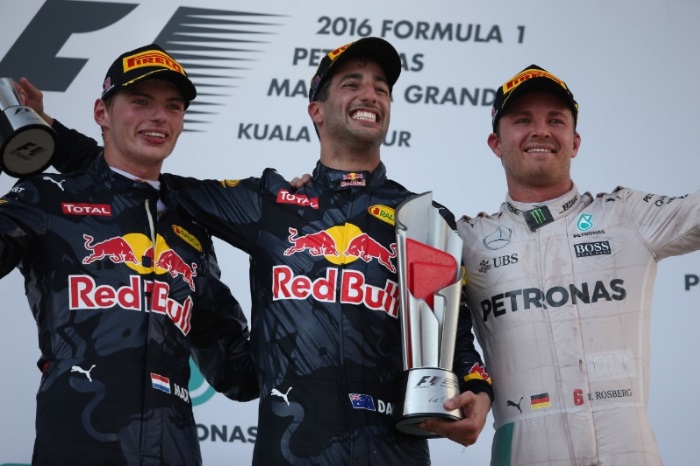 Max Verstappen, Daniel Ricciardo e Nico Rosberg