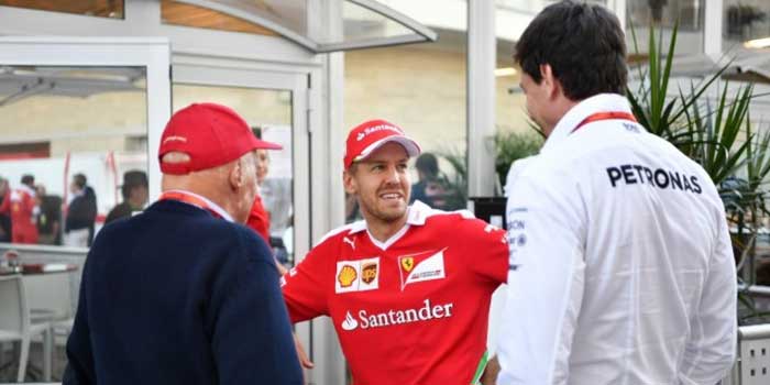 Niki Lauda, Sebastian Vettel e Toto Wolff