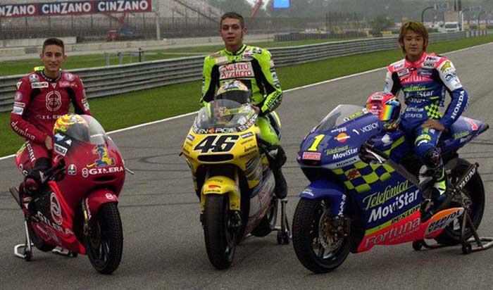 Valentino Rossi, Daijiro Kato e Manuel Poggiali - Rio 2001