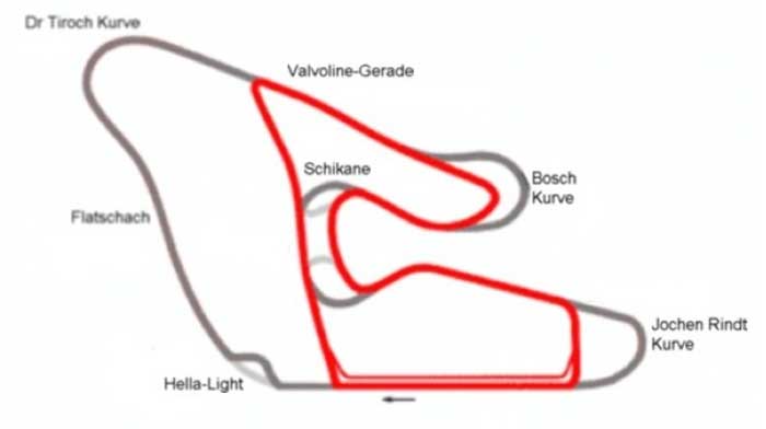 Österreichring escuro e Red Bull Ring em vermelho