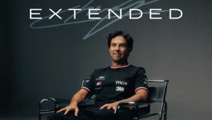 Sergio Perez no anúncio da renovação de seu contrato com a Cadillac até 2029.